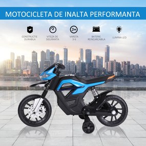 HOMCOM Motocicleta Electrică Copii cu Suspensie Dublă și Muzică și Lumini pentru Copii de la 3 la 8 ani Albastru Deschis | Aosom Romania