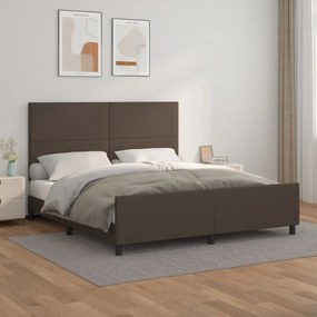 Cadru de pat cu tablie, maro, 160x200 cm, piele ecologica Maro, 160 x 200 cm, Design simplu