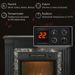 HOMCOM Semineu Electric de Podea cu Temporizator, Flacara Realista si Temperatura Reglabila, din Metal, ABS si PAL, 80x21.6x67.8 cm, Negru | Aosom RO