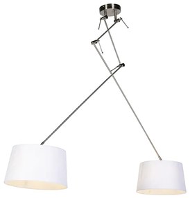 Lampă suspendată din oțel cu abajururi din in alb 35 cm cu 2 lumini - Blitz