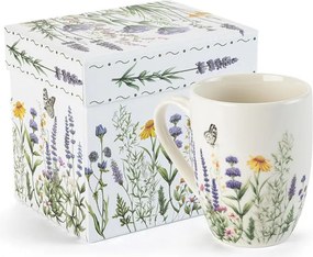 decoDoma Cană din porţelan LAVANDĂ ŞI FLUTURI în cutie cadou 350 ml
