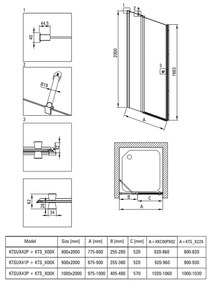 Usa sticla dus batanta 80x200 cm profil crom Deante Kerria Plus 800x2000 mm, Crom lucios