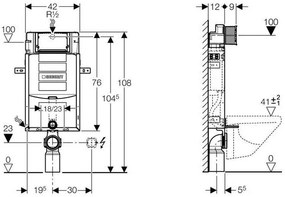 Rezervor wc incastrat Geberit, Kombifix, pentru vas WC suspendat, cu rezervor UP320, 12 cm