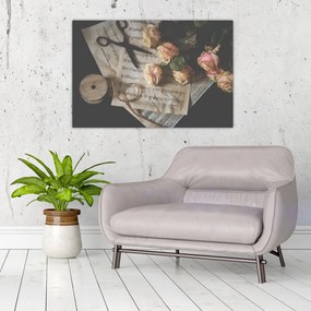Tablou cu note muzicale și trandafiri (90x60 cm)