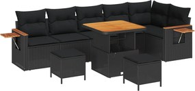 vidaXL Set de canapele pentru grădină cu pernă 11 pcs Negru poliratan