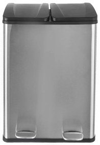 Coș de gunoi argintiu lucios de reciclat/cu pedală 2x30 l din oțel inoxidabil Duo – Orion