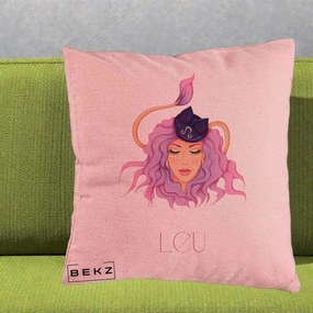Perna Personalizata Zodie Leu, 40x40 cm, Roz, Husa Detasabila, Perna Inclusa, BEKZ®