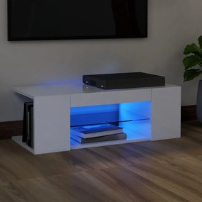 Comodă tv cu lumini led, alb extralucios, 90x39x30 cm