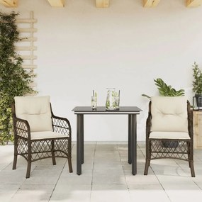 vidaXL Set bistro cu perne, 3 piese, maro, poliratan