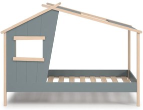 Pat pentru copii verde prăfuit de tip casă din lemn de pin cu somieră 90x190 cm Luba – Marckeric