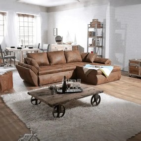Colțar extensibil dumonde cu ladă de depozitare si sezut confortabil din spuma high-density, Loana Madagaskar Brown 270x185 cm