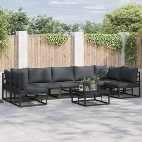 vidaXL Set de canapele pentru grădină cu pernă 7 pcs Negru Aluminiu