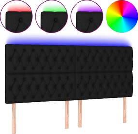 vidaXL Tăblie de pat cu LED, negru, 180x7x118/128 cm, textil