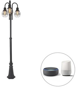 Lampă inteligentă de exterior neagră cu 3 lumini IP44 incluzând WiFi ST64 - Guardado