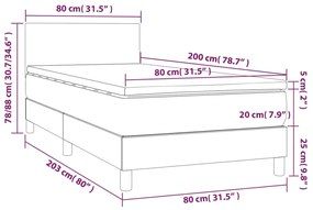 Pat continental cu saltea si LED, crem, 80x200 cm, piele eco Crem, 80 x 200 cm, Design simplu