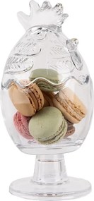 Borcan din sticlă, transparent, cu capac găină, Ø 10x22 cm