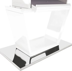 Masă dining, pliabilă, alb luciu extra ridicat / oţel, 160-220x90 cm, PERAK
