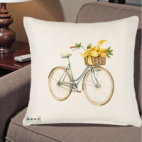 Perna Decorativa Bicicleta cu Cos de Lamai Mediteranean, 40x40 cm, Crem Reliefat, Husa Detasabila, Perna Inclusa, BEKZ®