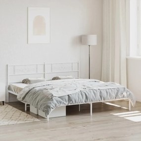 355320 vidaXL Cadru de pat metalic cu tăblie, alb, 180x200 cm