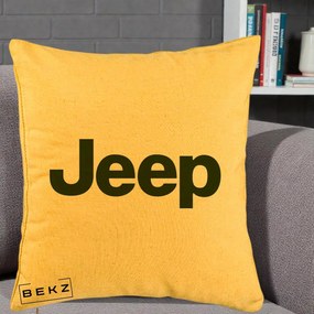 Perna Personalizata cu emblema Jeep, 40x40 cm, Galben, Husa Detasabila, Perna Inclusa, BEKZ®