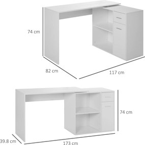 HOMCOM Birou Unghiular Versatil cu Raft, Design Modern, Alb, 117x82x74 cm | Aosom Romania