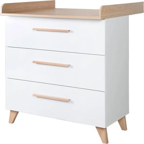 Comodă de copii albă cu aspect de lemn de stejar cu masă de schimbat 88,5x99x76 cm Léon – Roba