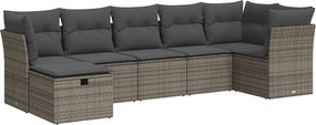 vidaXL Set canapele de grădină, 7 piese, cu perne, gri, poliratan