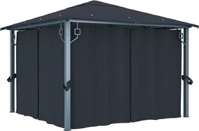 vidaXL Pavilion cu perdele, antracit, 300 x 300 cm, aluminiu