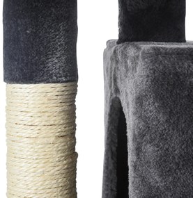 PawHut Ansamblu pentru pisici cu stalpi din sisal, pat si 2 Casute cu invelis de plus, 59x39x83cm, Negru | AOSOM RO