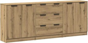 vidaXL Dulap, 3 buc., stejar artizanal, 60x30x70 cm, lemn prelucrat