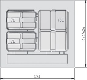 Cos gunoi incorporabil in sertar, GTV Axispace, colectare selectiva, pentru corp de 600 mm, gri antracit, 2 x 7 l + 1 x 15 l Gri antracit, Plastic,