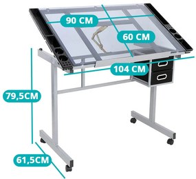 Masa pentru desen tehnic cu planseta din sticla