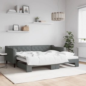 vidaXL Pat de zi cu extensie, gri închis, 90x190 cm, textil
