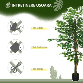 HOMCOM Ficus artificial cu ghiveci de 5 ft, planta artificiala de interior, exterior, pentru decorarea camerei de zi, biroului