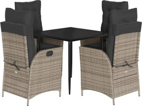 vidaXL Set mobilier de grădină cu perne, 5 piese, gri, poliratan