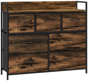HOMCOM Dulap de Depozitare, Comodă cu 7 Sertare din Material Textil, Design Industrial, Structură din Oțel, 98x29x85cm, Maro/Negru | Aosom Romania