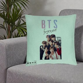 Perna Personalizata K-pop BTS Forever cu Foto Grup Negru, 40x40 cm, Verde Menta, Husa Detasabila, Perna Inclusa, BEKZ®