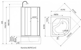 Cabină de duș cu hidromasaj Karolina 80 cu tavă adâncă