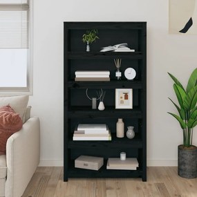 821693 vidaXL Bibliotecă, negru, 80x35x154 cm, lemn masiv de pin