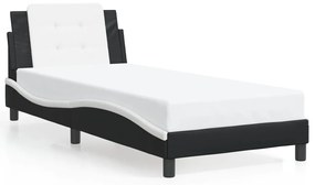 3214080 vidaXL Cadru de pat cu lumini LED negru/alb 90x190 cm piele ecologică