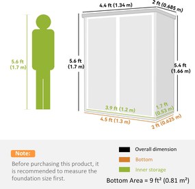Outsunny Depozit pentru unelte 0,8m², șopron pentru unelte cu rafturi pliante, 134 x 68,5 x 170 cm, din plastic cu uși duble închise cu lacăt, placă pentru podea | Aosom Romania