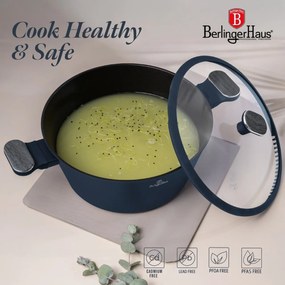 Set oale si tigai cu capace si ustensile 15 piese Deep Sea Berlinger Haus BH8382, albastru mat, antiaderente, compatibile inductie