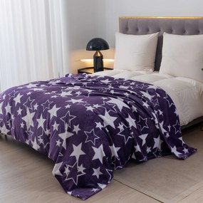 Patura de Craciun din microplus STELE violet Dimensiune: 160 x 200 cm