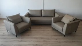 Set canapea si fotolii de birou, piele ecologica, bej, L-8827