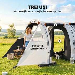 Outsunny Cort de Camping pentru 4-5 Persoane cu Capac Blackout, Cort Tunel Impermeabil cu Geantă de Transport, 460x230x180 cm, Kaki | Aosom Romania