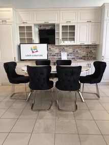 SET STELLA NEGRU CU ARGINTIU MASA+6 SCAUNE, BLAT ALB