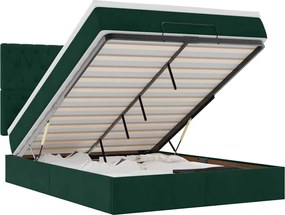 vidaXL Cadru de pat otoman cu saltele, catifea verde închis 140x190cm