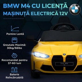 AIYAPLAY Mașinuță Electrică pentru Copii BMW M4, Galbenă | Aosom Romania