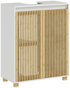 HOMCOM Mobilier sub chiuvetă baie, dulap cu uși jituite din bambus, 60 x 30 x 75 cm, efect lemn natural | Aosom Romania