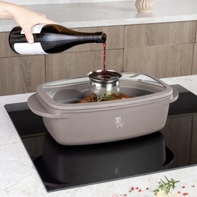 Tava cuptor cu capac, roaster 6 l , 32x21 cm - Taupe Berlinger Haus BH 8778, gri, antiaderenta, pentru friptura, titan